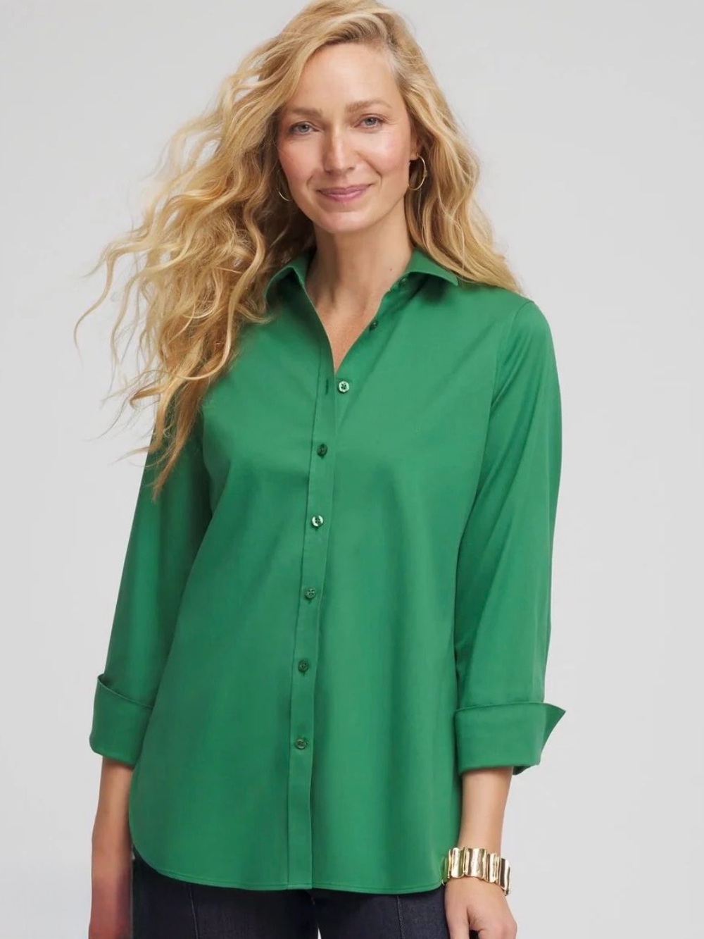 Chicos Classic Green Button-Front Women's Shirt, Size 16